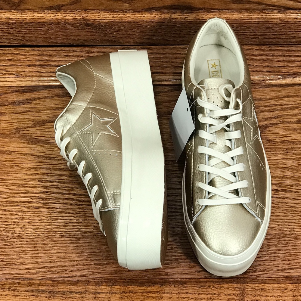 Converse One Star Platform Ox Gold Egret Shoes - Picture 3 of 7